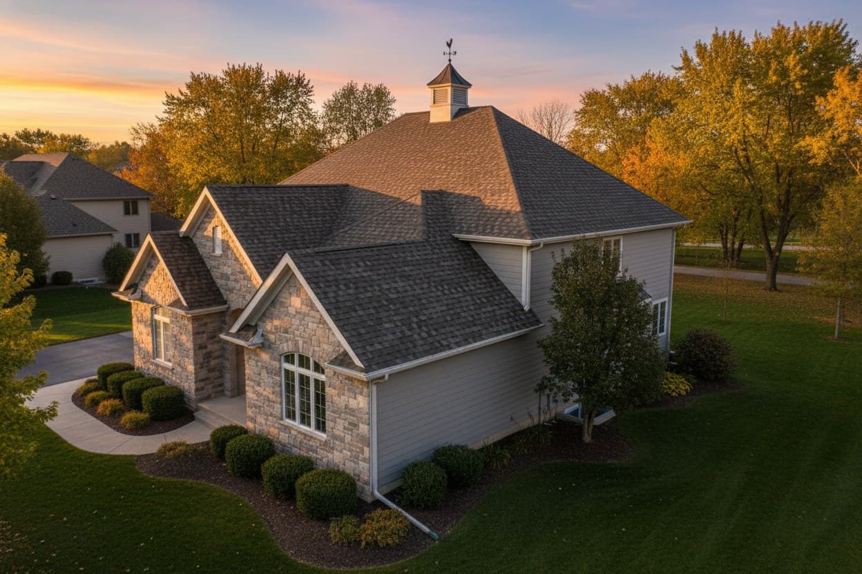 Charcoal architectural asphalt shingle roof on a Sterling Heights home