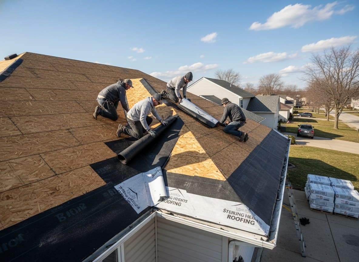 Ice and water shield laid along eaves before shingling