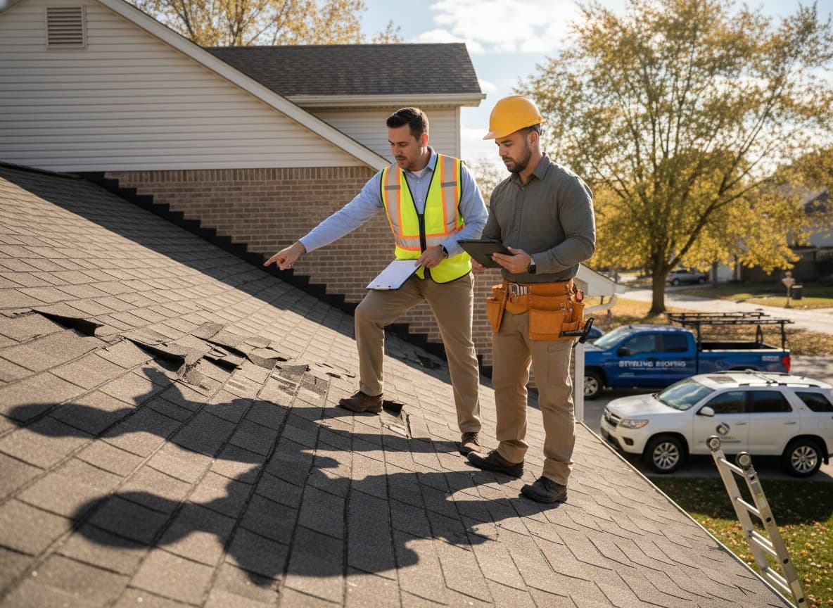 Adjuster meeting on the roof of a Sterling Heights home