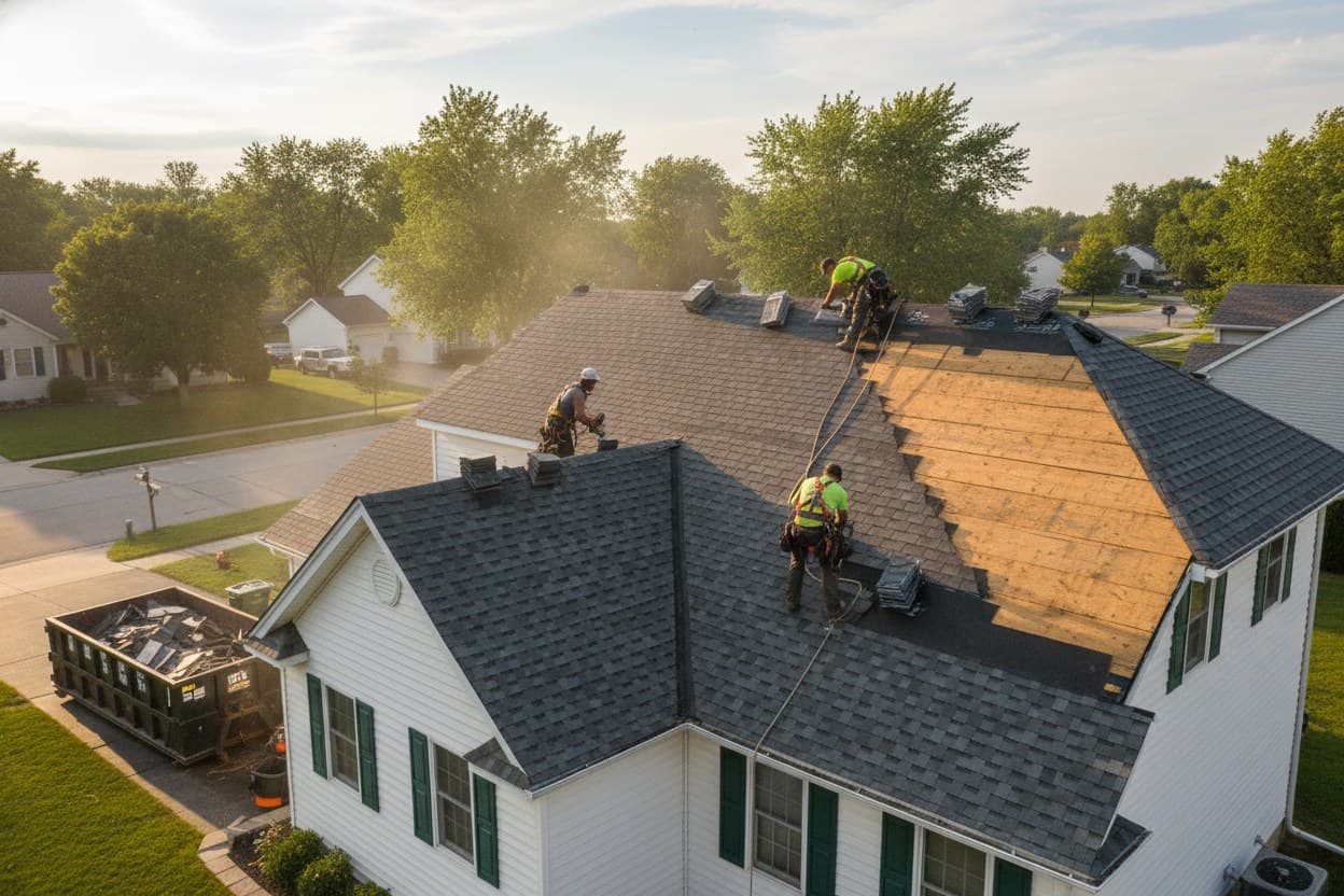 Roof replacement in progress on a Sterling Heights home